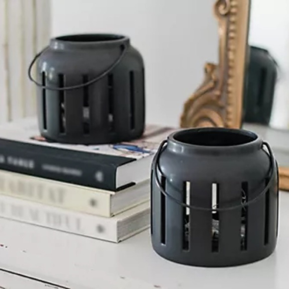 A set of the St. John 5" Lanterns with Fairy Lights by Lauren McBride in Black